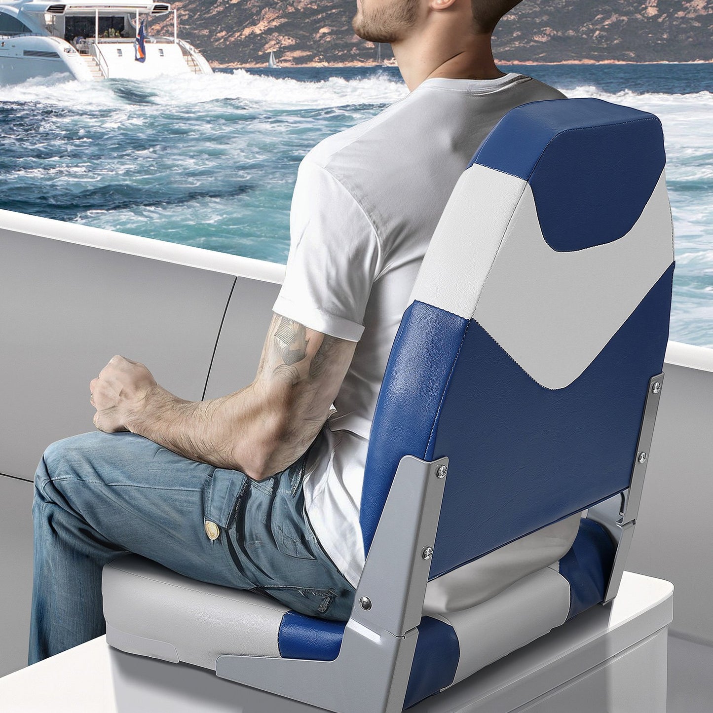 Boat Seats, 555 mm High Back Boat Seat, Folding Boat Chair with Thickened Sponge Padding and Hinge, Fold-Down V952-ZDCZYGKB2J00F5L1EV0