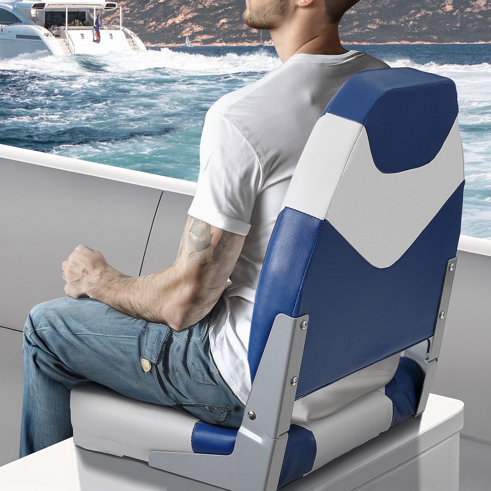 Boat Seats, 555 mm High Back Boat Seat, Folding Boat Chair with Thickened Sponge Padding and Hinge, Fold-Down V952-ZDCZYGKB2J00F5L1EV0