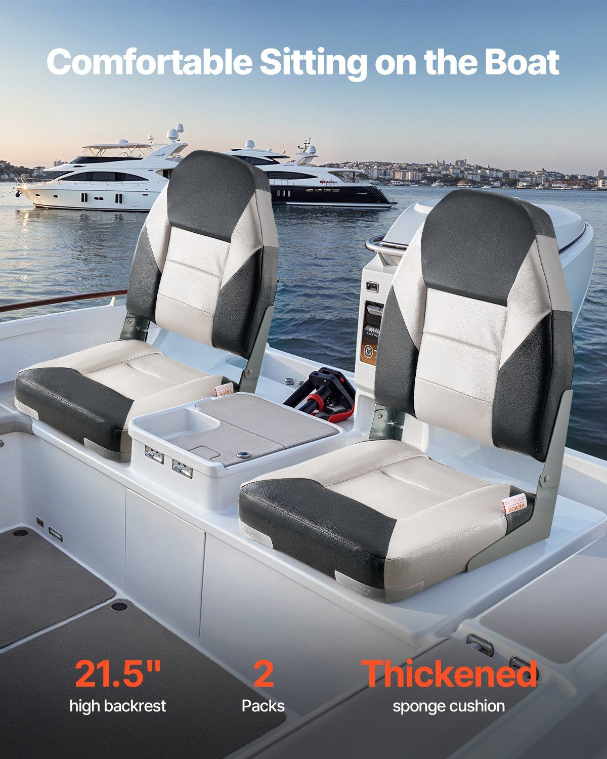 Boat Seat, High Backrest, Folding Fishing Boat Seat with Thickened Sponge Cushion & Waterproof PVC Leather, V952-ZDCZYGKB2JHHOSF4P001V0