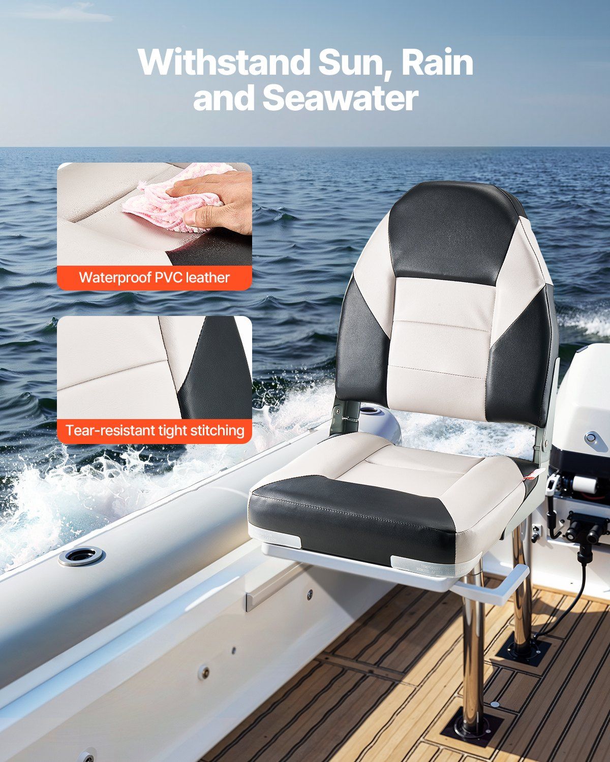 Boat Seat, High Backrest, Folding Fishing Boat Seat with Thickened Sponge Cushion & Waterproof PVC Leather, V952-ZDCZYGKB2JHHOSF4P001V0