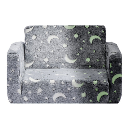 2-in-1 Kids Sofa, Foldable Toddler Soft Couch with Armrests, Glow in the Dark Kids Couch Fold Out with 28D V952-ZDETSFHSTAZMPAV8I001V0