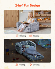 2-in-1 Kids Sofa, Foldable Toddler Soft Couch with Armrests, Glow in the Dark Kids Couch Fold Out with 28D V952-ZDETSFHSTAZMPAV8I001V0