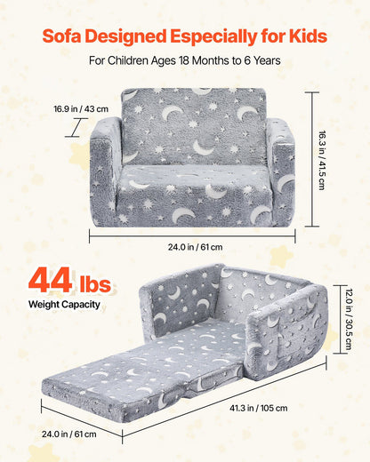 2-in-1 Kids Sofa, Foldable Toddler Soft Couch with Armrests, Glow in the Dark Kids Couch Fold Out with 28D V952-ZDETSFHSTAZMPAV8I001V0