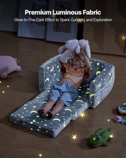 2-in-1 Kids Sofa, Foldable Toddler Soft Couch with Armrests, Glow in the Dark Kids Couch Fold Out with 28D V952-ZDETSFHSTAZMPAV8I001V0