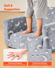 2-in-1 Kids Sofa, Foldable Toddler Soft Couch with Armrests, Glow in the Dark Kids Couch Fold Out with 28D V952-ZDETSFHSTAZMPAV8I001V0