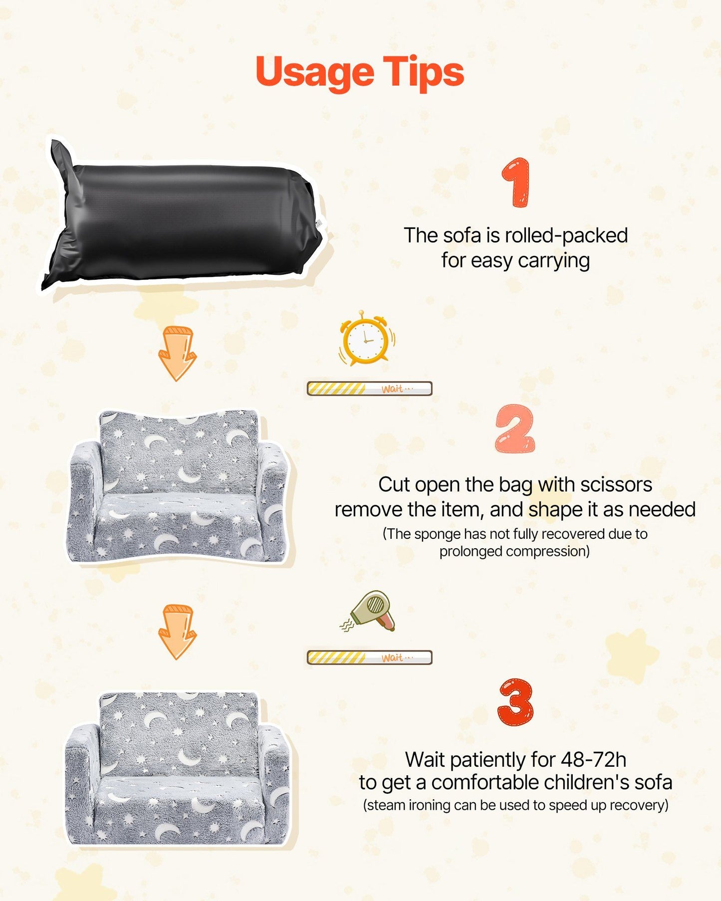 2-in-1 Kids Sofa, Foldable Toddler Soft Couch with Armrests, Glow in the Dark Kids Couch Fold Out with 28D V952-ZDETSFHSTAZMPAV8I001V0