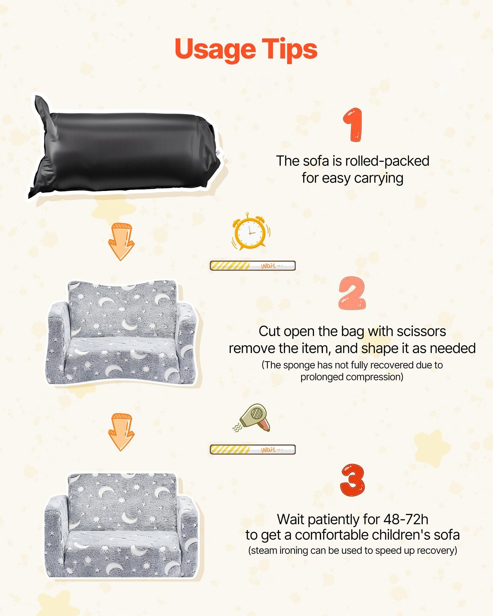 2-in-1 Kids Sofa, Foldable Toddler Soft Couch with Armrests, Glow in the Dark Kids Couch Fold Out with 28D V952-ZDETSFHSTAZMPAV8I001V0