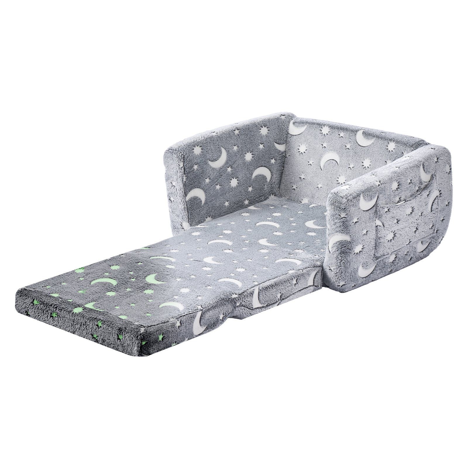 2-in-1 Kids Sofa, Foldable Toddler Soft Couch with Armrests, Glow in the Dark Kids Couch Fold Out with 28D V952-ZDETSFHSTAZMPAV8I001V0