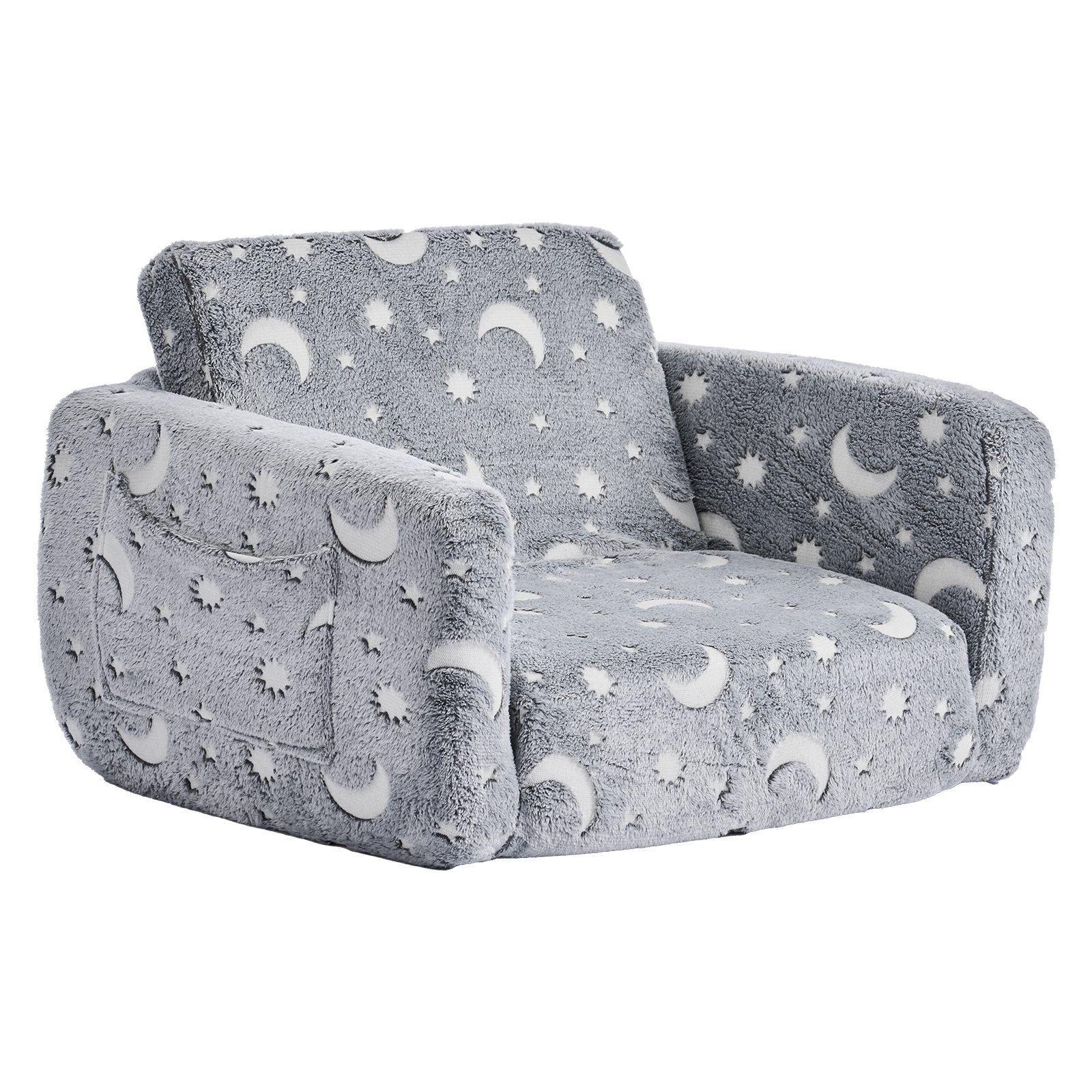 2-in-1 Kids Sofa, Foldable Toddler Soft Couch with Armrests, Glow in the Dark Kids Couch Fold Out with 28D V952-ZDETSFHSTAZMPAV8I001V0