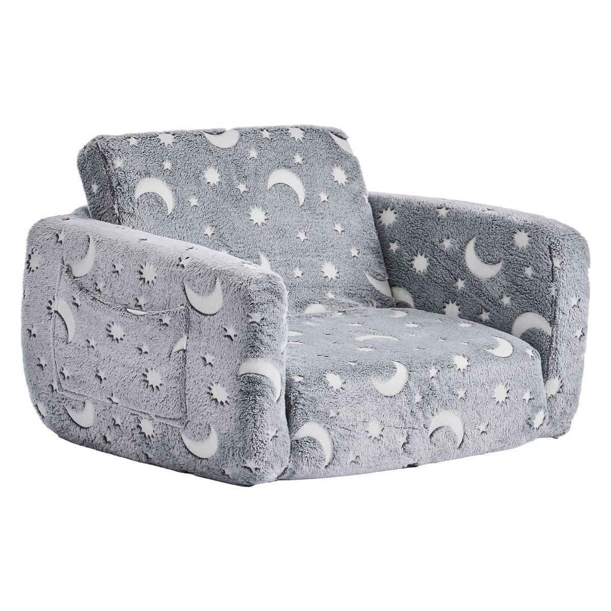 2-in-1 Kids Sofa, Foldable Toddler Soft Couch with Armrests, Glow in the Dark Kids Couch Fold Out with 28D V952-ZDETSFHSTAZMPAV8I001V0