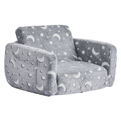 2-in-1 Kids Sofa, Foldable Toddler Soft Couch with Armrests, Glow in the Dark Kids Couch Fold Out with 28D V952-ZDETSFHSTAZMPAV8I001V0