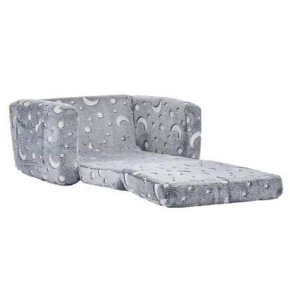 2-in-1 Kids Sofa, Foldable Toddler Soft Couch with Armrests, Glow in the Dark Kids Couch Fold Out with 28D V952-ZDETSFHSTAZMPAV8I001V0