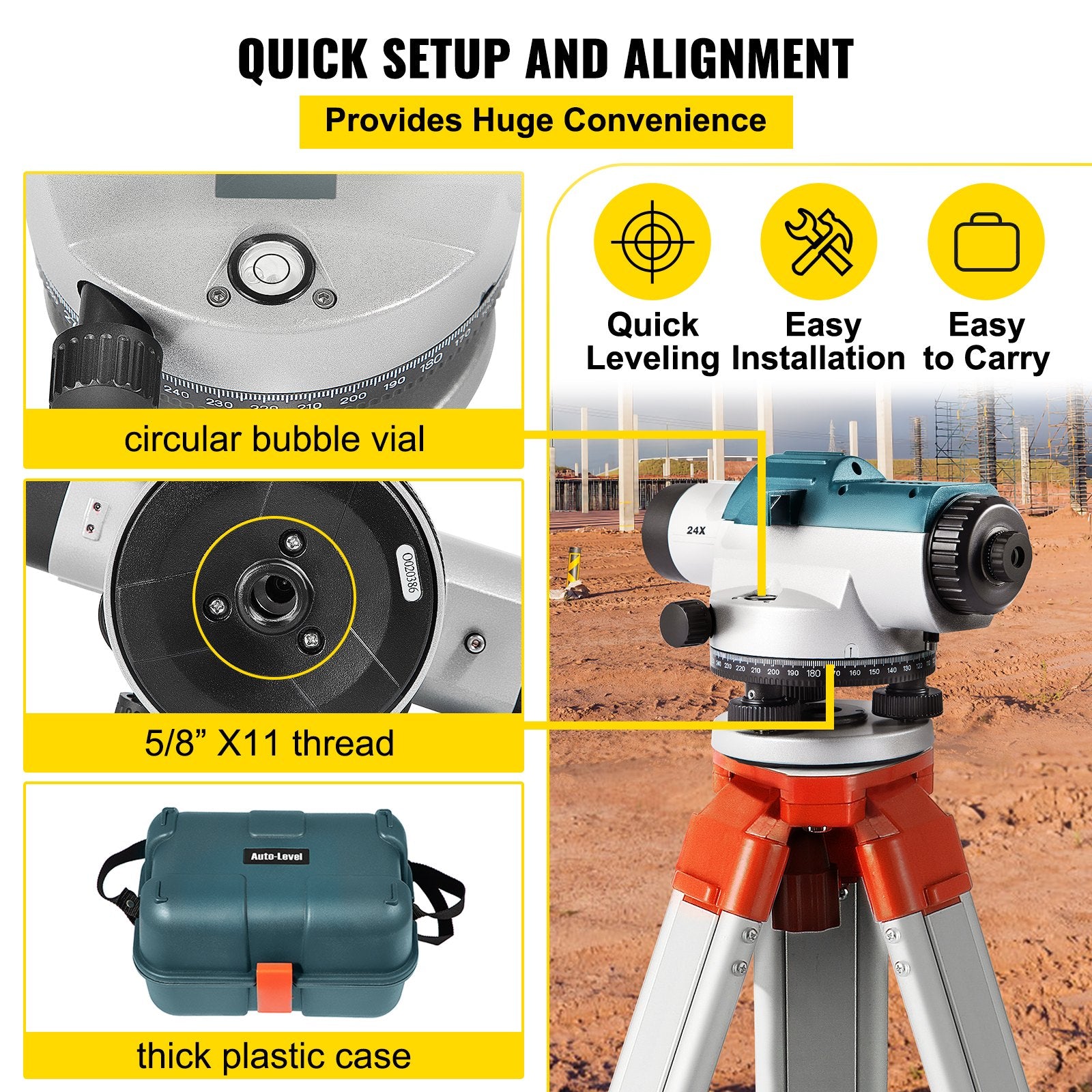 Automatic Optical Level 24X Optical Auto Level Kit High Precision Height/Distance/Angle Level Measure V952-ZDGXBSZY24M4FS1F1V0