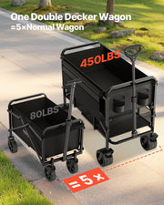 Double Decker Wagon Collapsible, 400L Heavy Duty Folding Wagon Cart, Extended Long Garden Cart with V952-ZDHYBXSSTCHS4GGRTV0