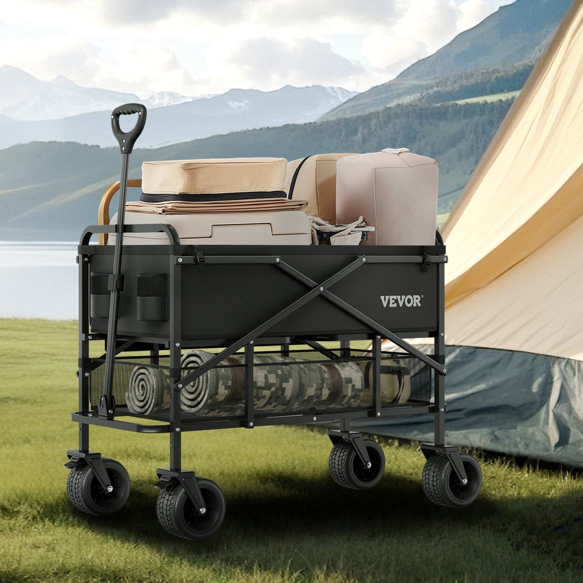 Double Decker Wagon Collapsible, 400L Heavy Duty Folding Wagon Cart, Extended Long Garden Cart with V952-ZDHYBXSSTCHS4GGRTV0