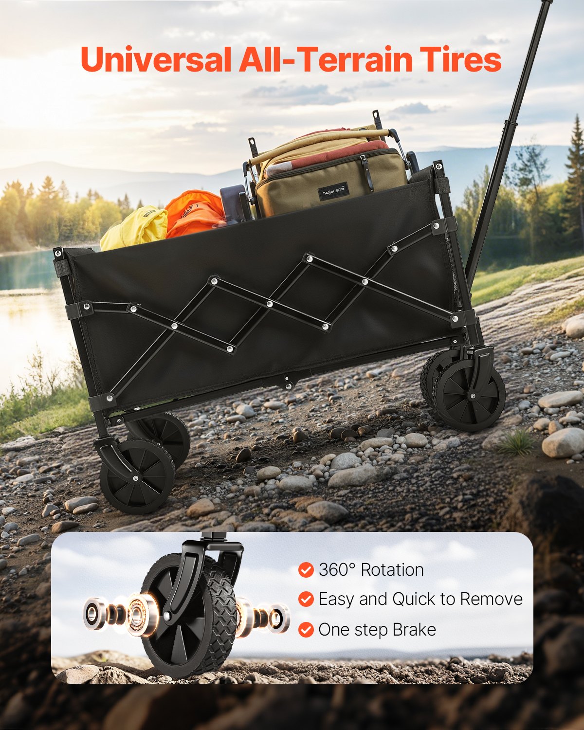 Collapsible Wagon Carts, 120L & 225LBS Folding Wagons with All-Terrain Wheels, Heavy Duty Outdoor Utility V952-ZDHYBXSSTCHSC3NLWV0