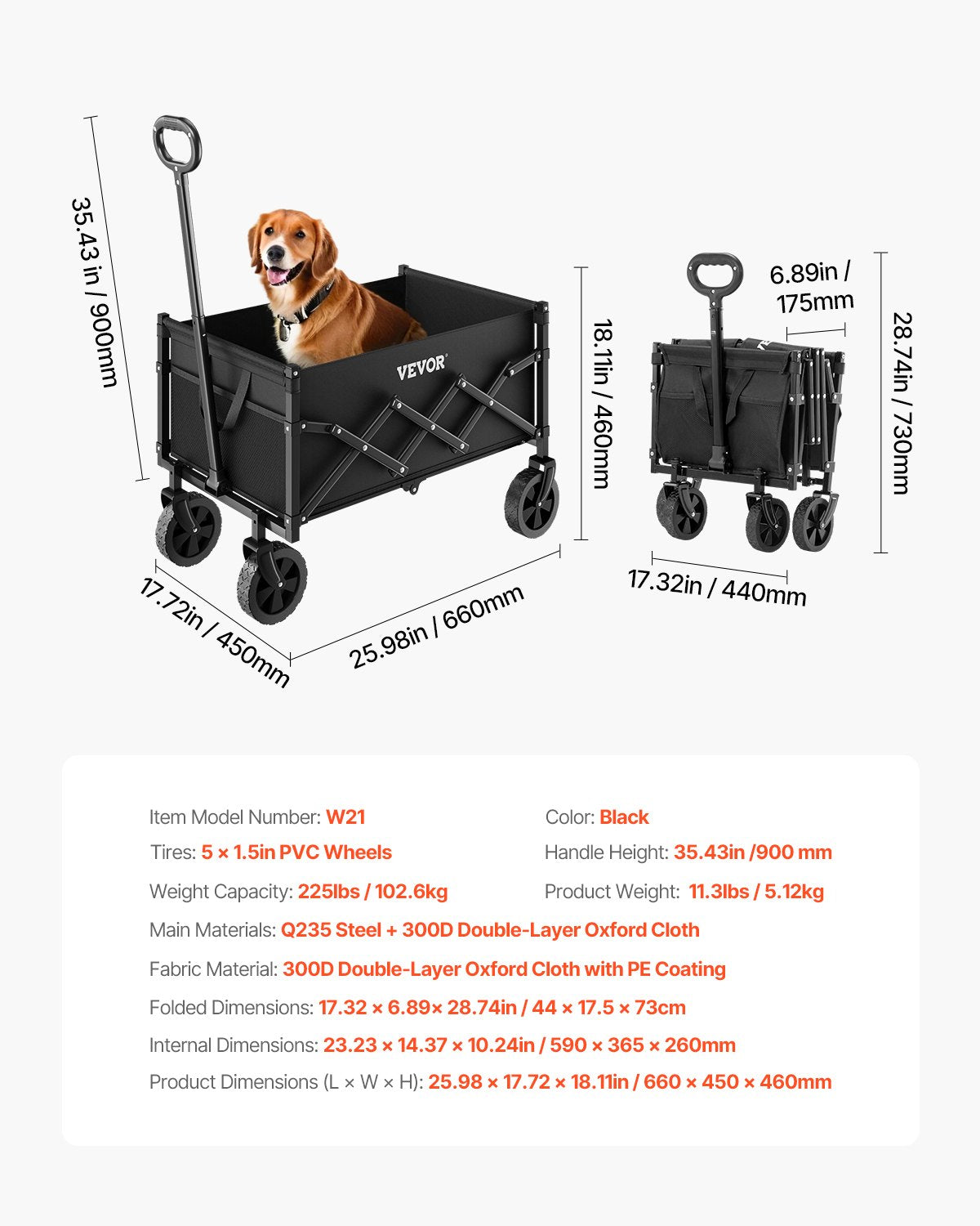 Collapsible Wagon Carts, 120L & 225LBS Folding Wagons with All-Terrain Wheels, Heavy Duty Outdoor Utility V952-ZDHYBXSSTCHSC3NLWV0