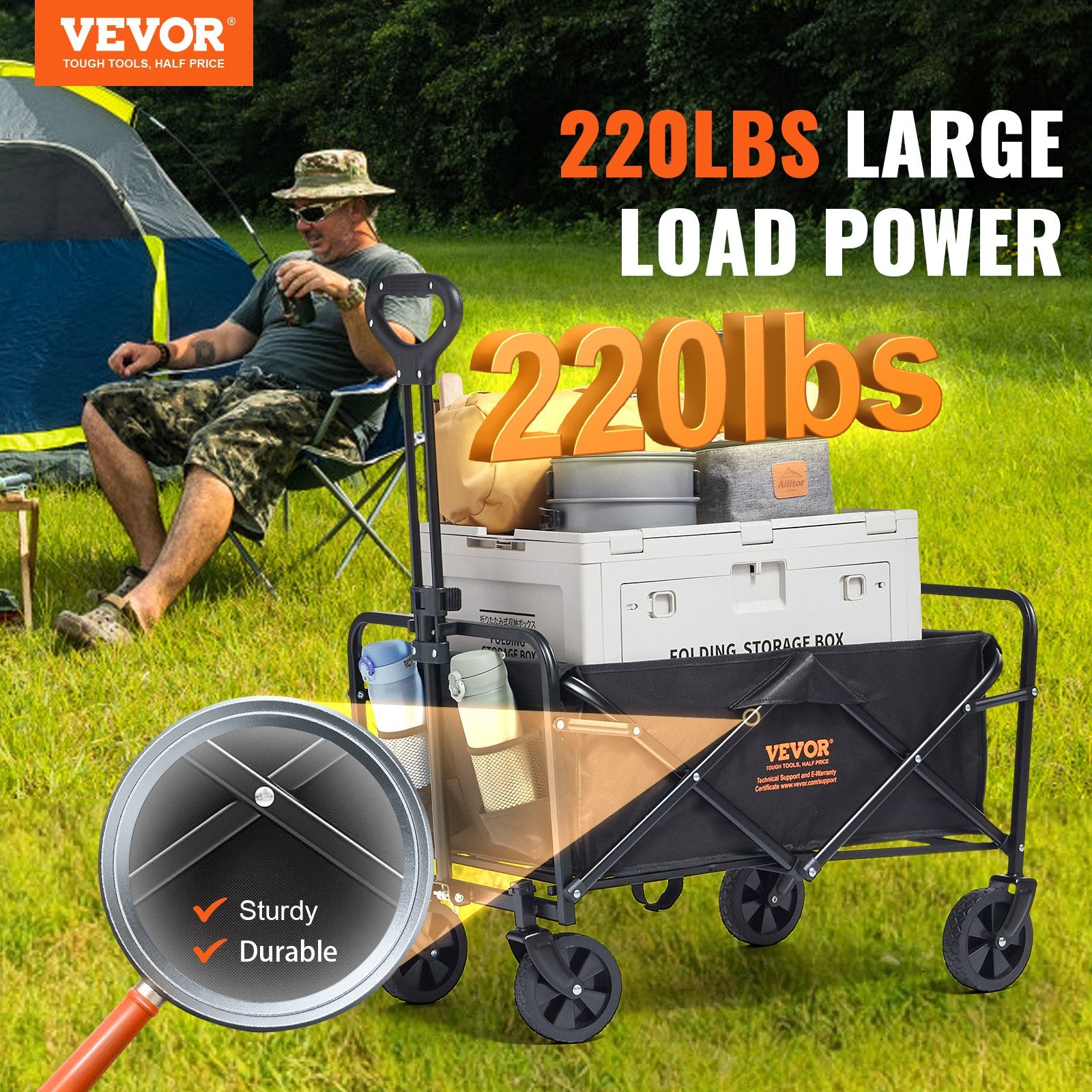 Collapsible Folding Wagon, 2 cu.ft Grass Wagon Cart with All-Terrain 5in Wheels, Heavy Duty Folding Wagon V952-ZDHYBXSSTCHSMHEGRV0