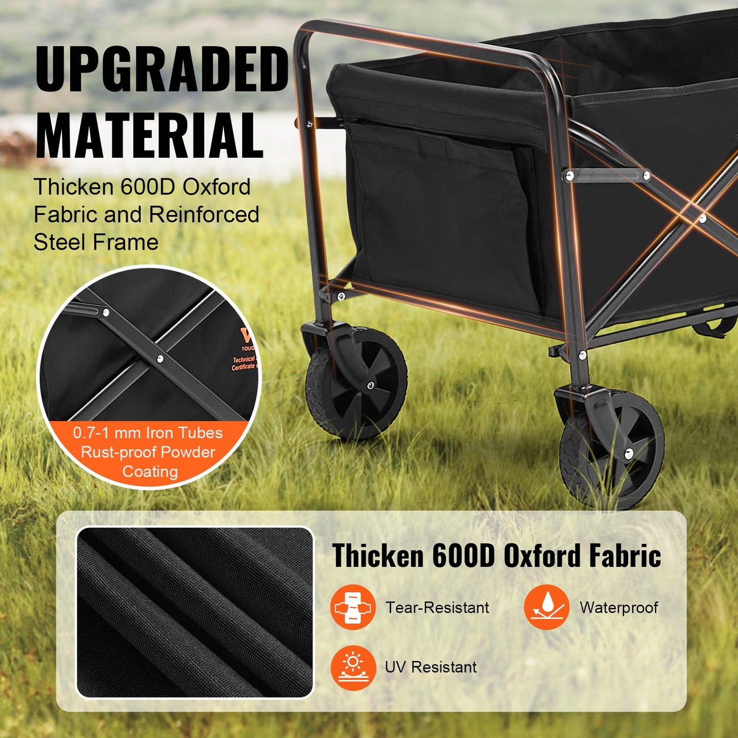 Collapsible Folding Wagon, 2 cu.ft Grass Wagon Cart with All-Terrain 5in Wheels, Heavy Duty Folding Wagon V952-ZDHYBXSSTCHSMHEGRV0