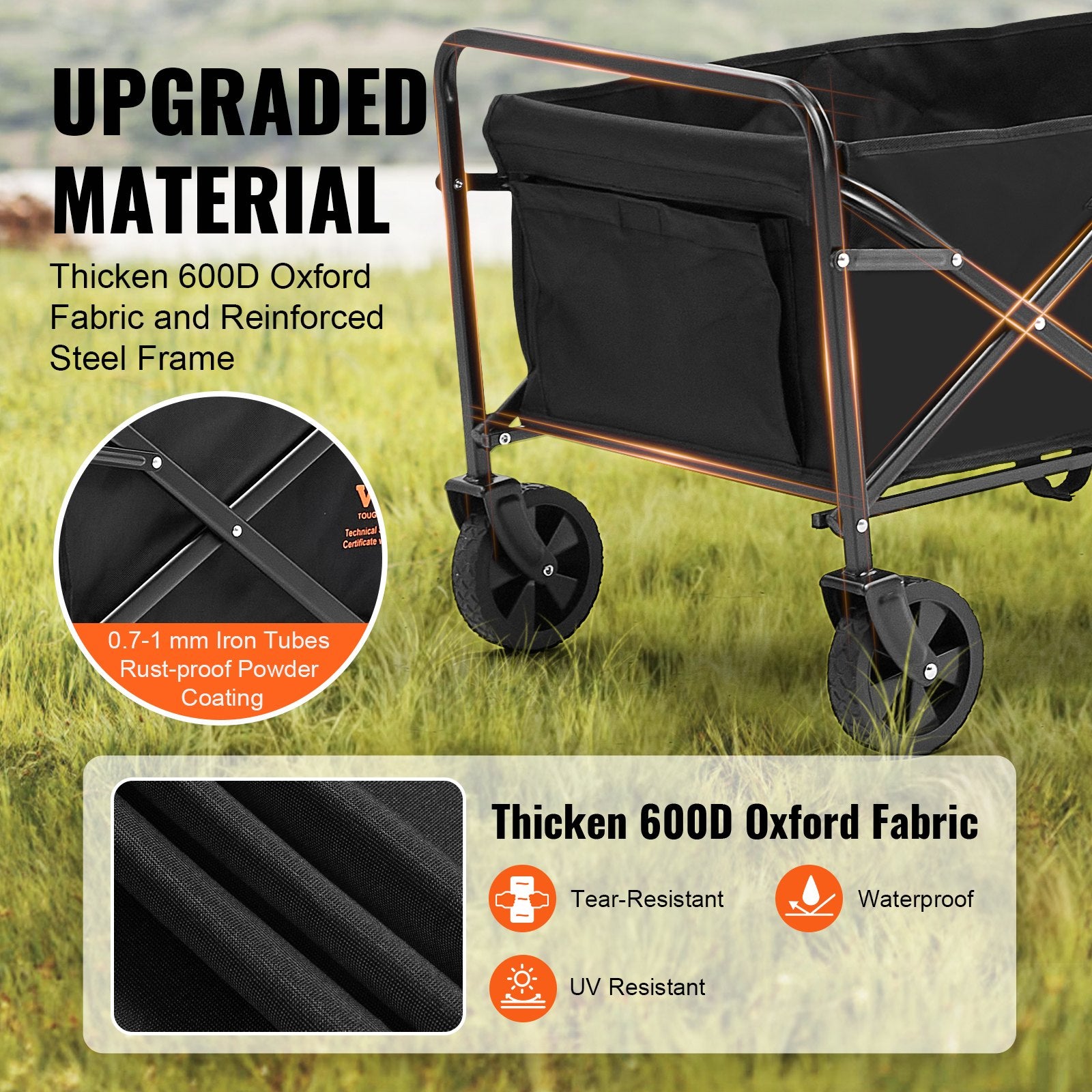 Collapsible Folding Wagon, 2 cu.ft Grass Wagon Cart with All-Terrain 5in Wheels, Heavy Duty Folding Wagon V952-ZDHYBXSSTCHSMHEGRV0