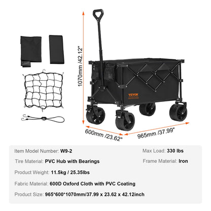 Collapsible Folding Wagon, 220 L Beach Wagon Cart with All-Terrain Wheels, Heavy Duty Folding Wagon Cart Max V952-ZDHYBXSSTCHSUI4Z5V0