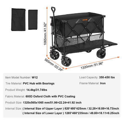 Foldable Double Decker Wagon, 400L Collapsible Wagon Cart with All-Terrain Wheels, Heavy Duty Folding Wagon V952-ZDHYBXSSTCHSXALL9V0