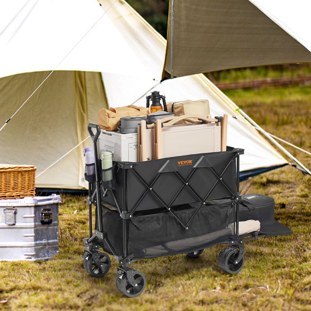Foldable Double Decker Wagon, 400L Collapsible Wagon Cart with All-Terrain Wheels, Heavy Duty Folding Wagon V952-ZDHYBXSSTCHSXALL9V0