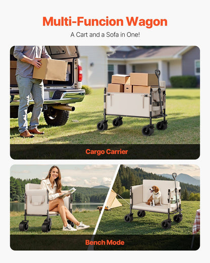 Collapsible Folding Wagon, 550lb Load & 220L, 2 in 1 Foldable Wagon Cart Converts to Bench, Utility Wagon V952-ZDHYBXSSTCHSZ4NS1V0