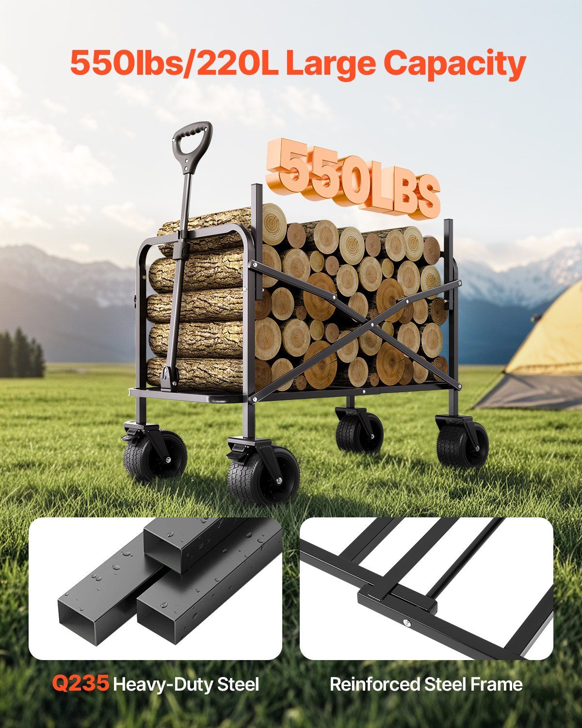 Collapsible Folding Wagon, 550lb Load & 220L, 2 in 1 Foldable Wagon Cart Converts to Bench, Utility Wagon V952-ZDHYBXSSTCHSZ4NS1V0