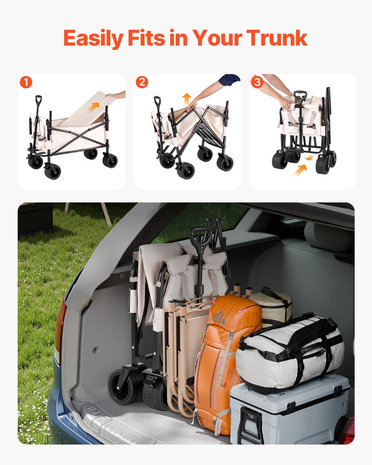 Collapsible Folding Wagon, 550lb Load & 220L, 2 in 1 Foldable Wagon Cart Converts to Bench, Utility Wagon V952-ZDHYBXSSTCHSZ4NS1V0