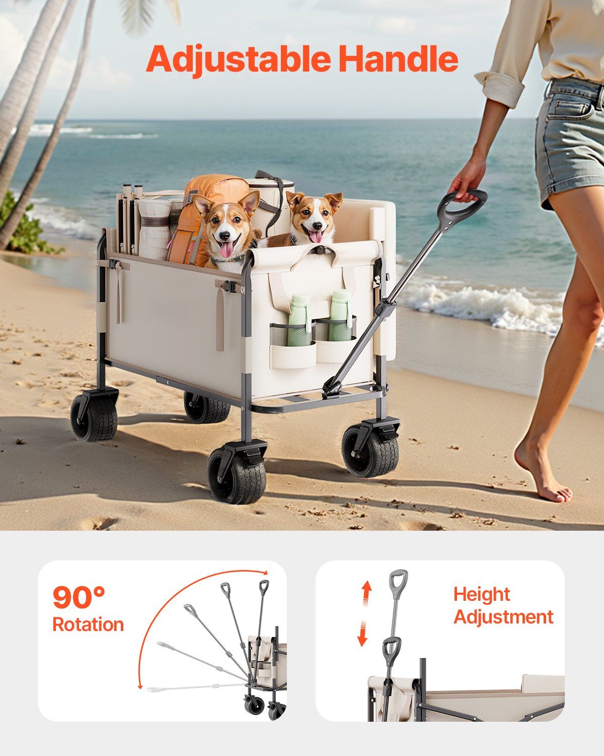Collapsible Folding Wagon, 550lb Load & 220L, 2 in 1 Foldable Wagon Cart Converts to Bench, Utility Wagon V952-ZDHYBXSSTCHSZ4NS1V0