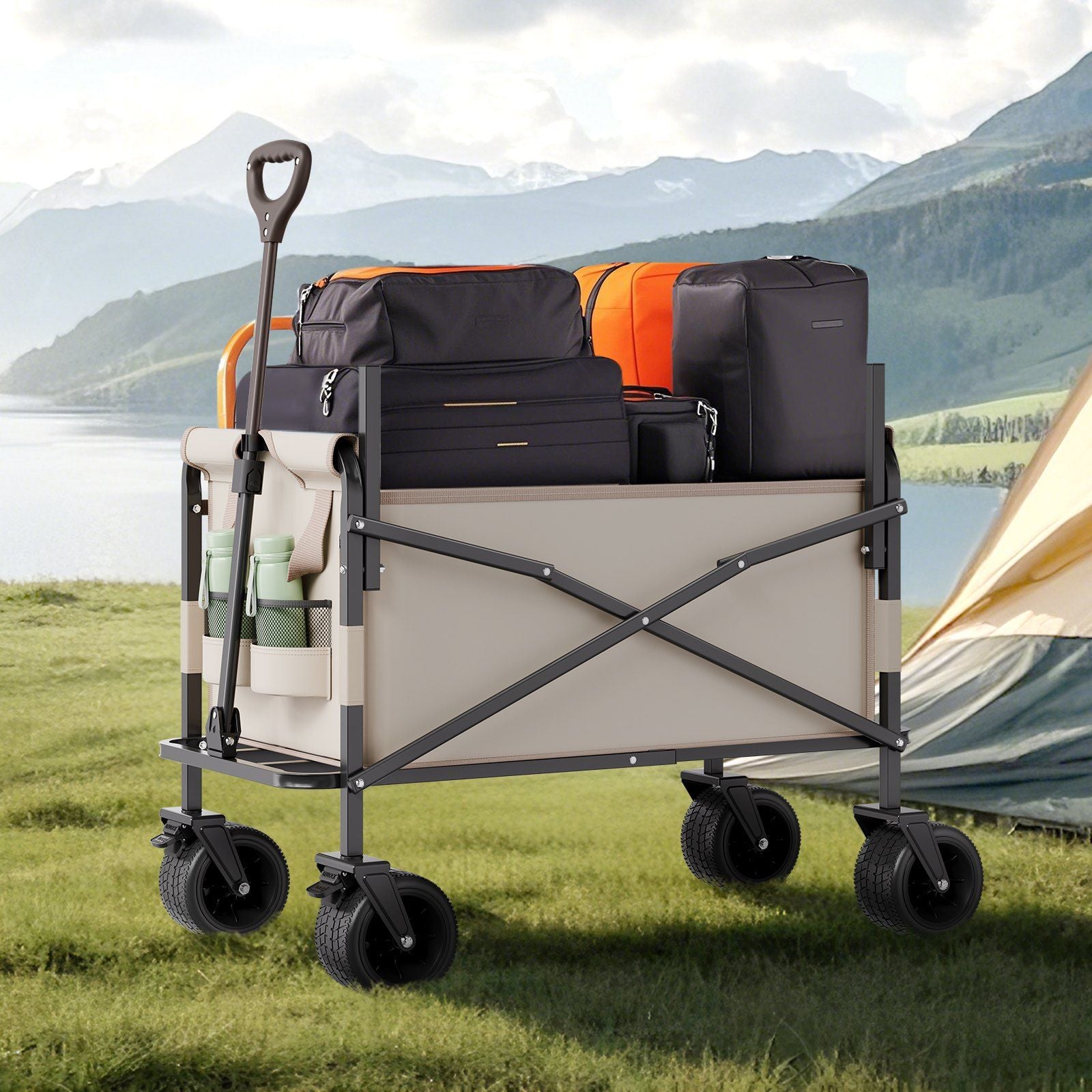 Collapsible Folding Wagon, 550lb Load & 220L, 2 in 1 Foldable Wagon Cart Converts to Bench, Utility Wagon V952-ZDHYBXSSTCHSZ4NS1V0
