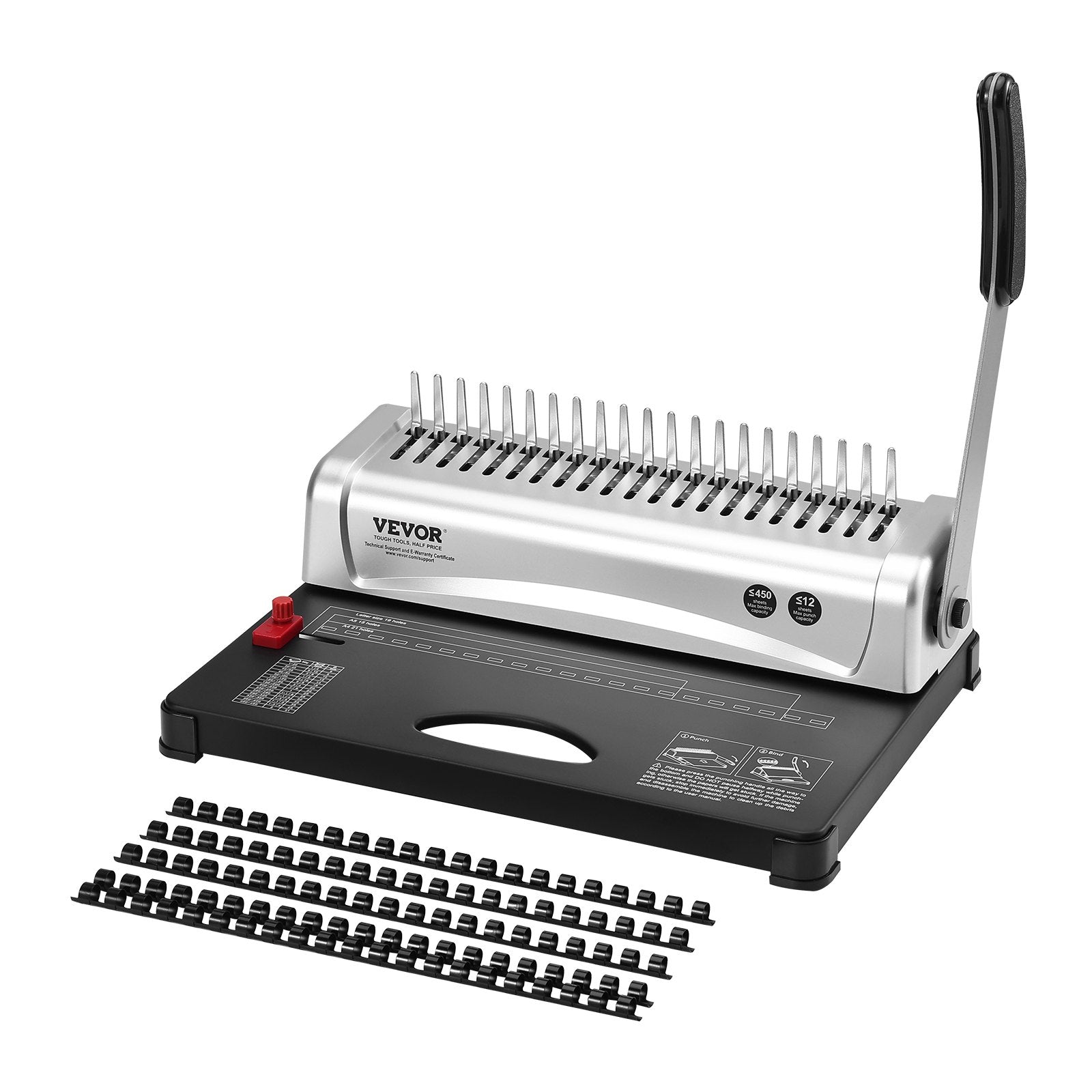 Binding Machine, Comb Binding Machine 21-Holes Binding 450 Sheets, Book Binder Machine with 100 PCS 3/8'' V952-ZDJ20SSSD210BTS1FV0