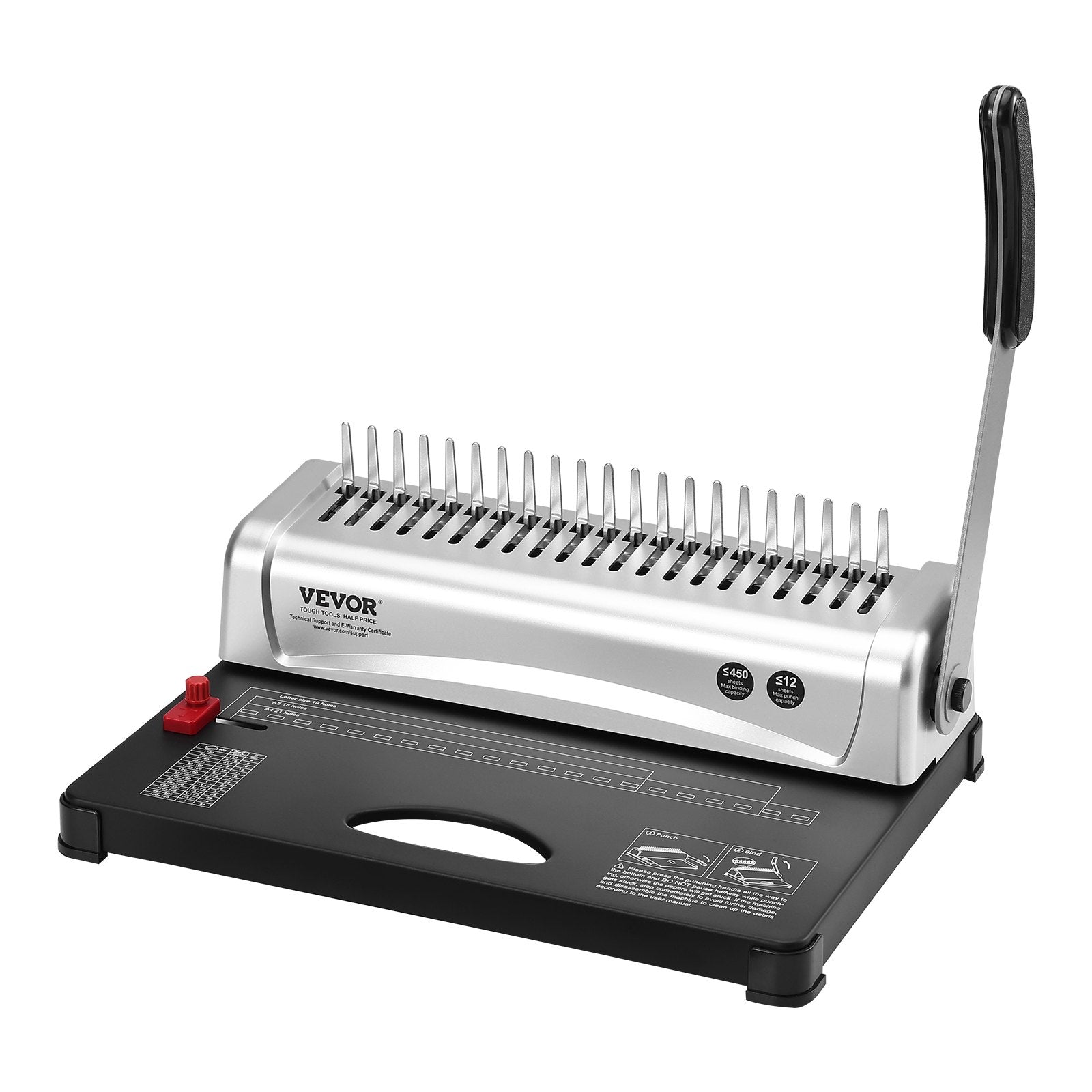 Binding Machine, Comb Binding Machine 21-Holes Binding 450 Sheets, Book Binder Machine with 100 PCS 3/8'' V952-ZDJ20SSSD210BTS1FV0