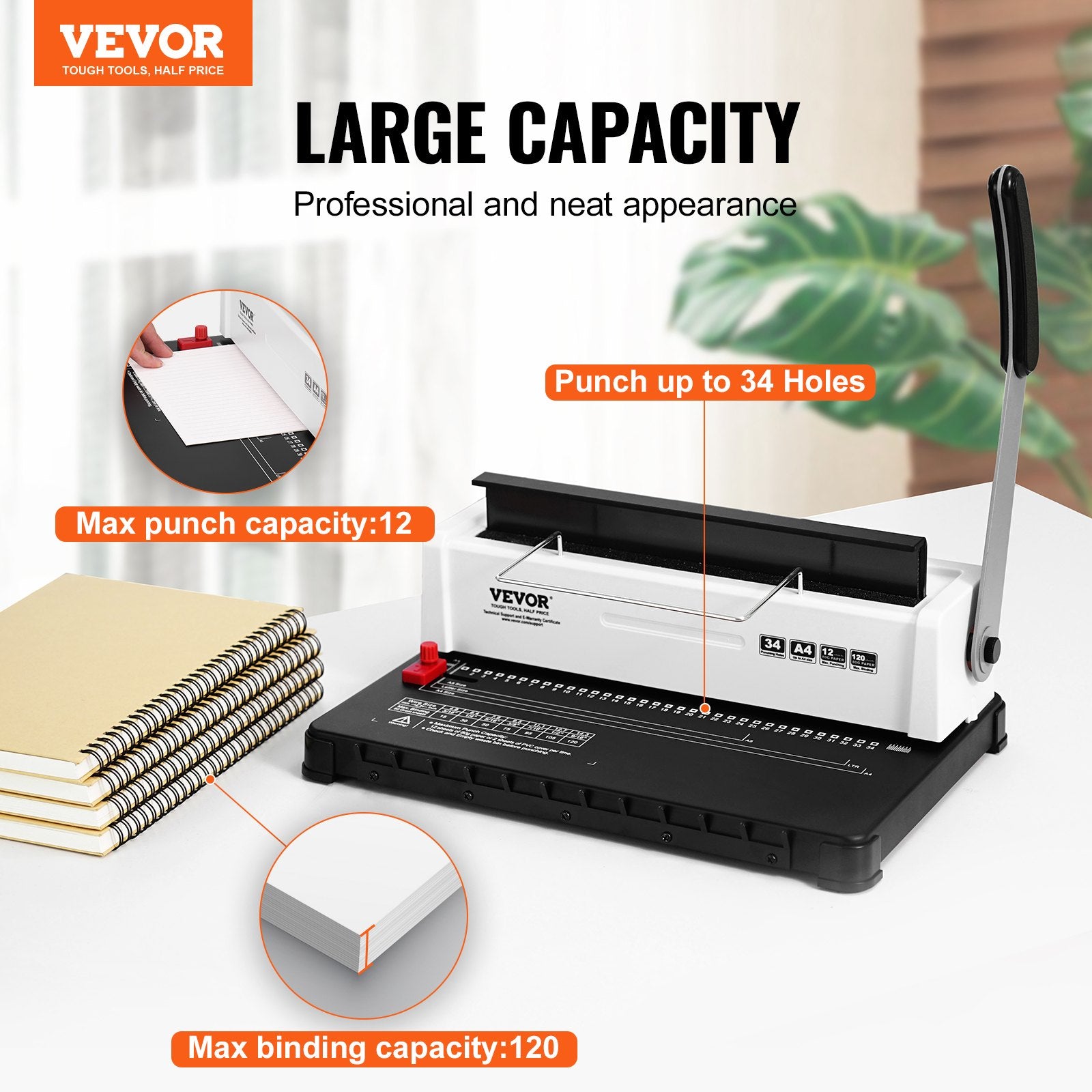 Coil Spiral Binding Machine, Manual Book Maker 34-Holes Binding 120 Sheets, Punch Binder with Adjustable Side V952-ZDJ20TQSSD32IJ2STV0