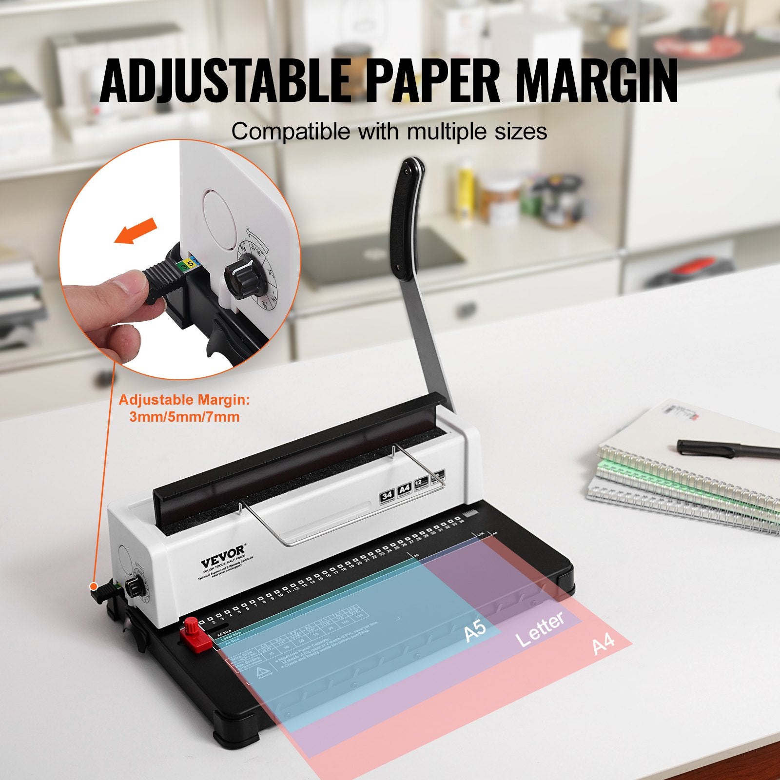 Coil Spiral Binding Machine, Manual Book Maker 34-Holes Binding 120 Sheets, Punch Binder with Adjustable Side V952-ZDJ20TQSSD32IJ2STV0