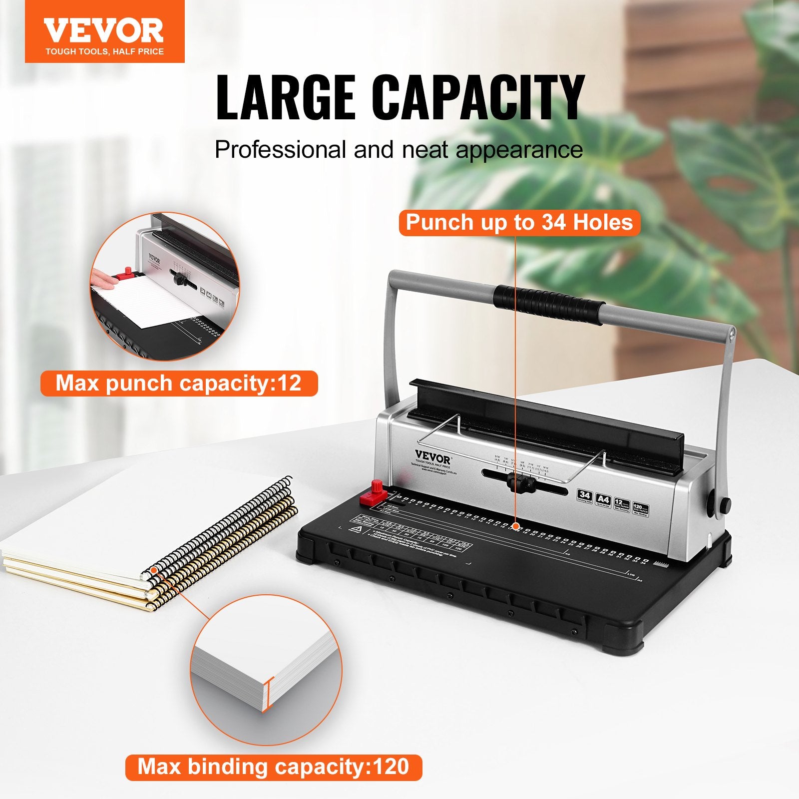 Coil Spiral Binding Machine, Manual Book Maker 34-Holes Binding 120 Sheets, Punch Binder with Adjustable V952-ZDJ20XQSSD34J0H4EV0