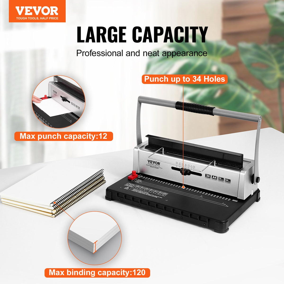 Coil Spiral Binding Machine, Manual Book Maker 34-Holes Binding 120 Sheets, Punch Binder with Adjustable V952-ZDJ20XQSSD34J0H4EV0
