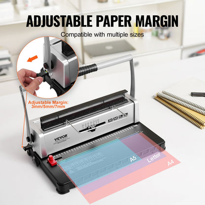 Coil Spiral Binding Machine, Manual Book Maker 34-Holes Binding 120 Sheets, Punch Binder with Adjustable V952-ZDJ20XQSSD34J0H4EV0