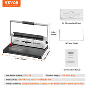 Coil Spiral Binding Machine, Manual Book Maker 34-Holes Binding 120 Sheets, Punch Binder with Adjustable V952-ZDJ20XQSSD34J0H4EV0
