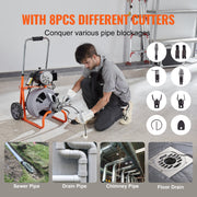 Drain Cleaner Machine 75FT x 3/8 Inch Auto Feed with Wheels & 8 Cutters V952-ZDJJKLSGDSTJ33BNJV3