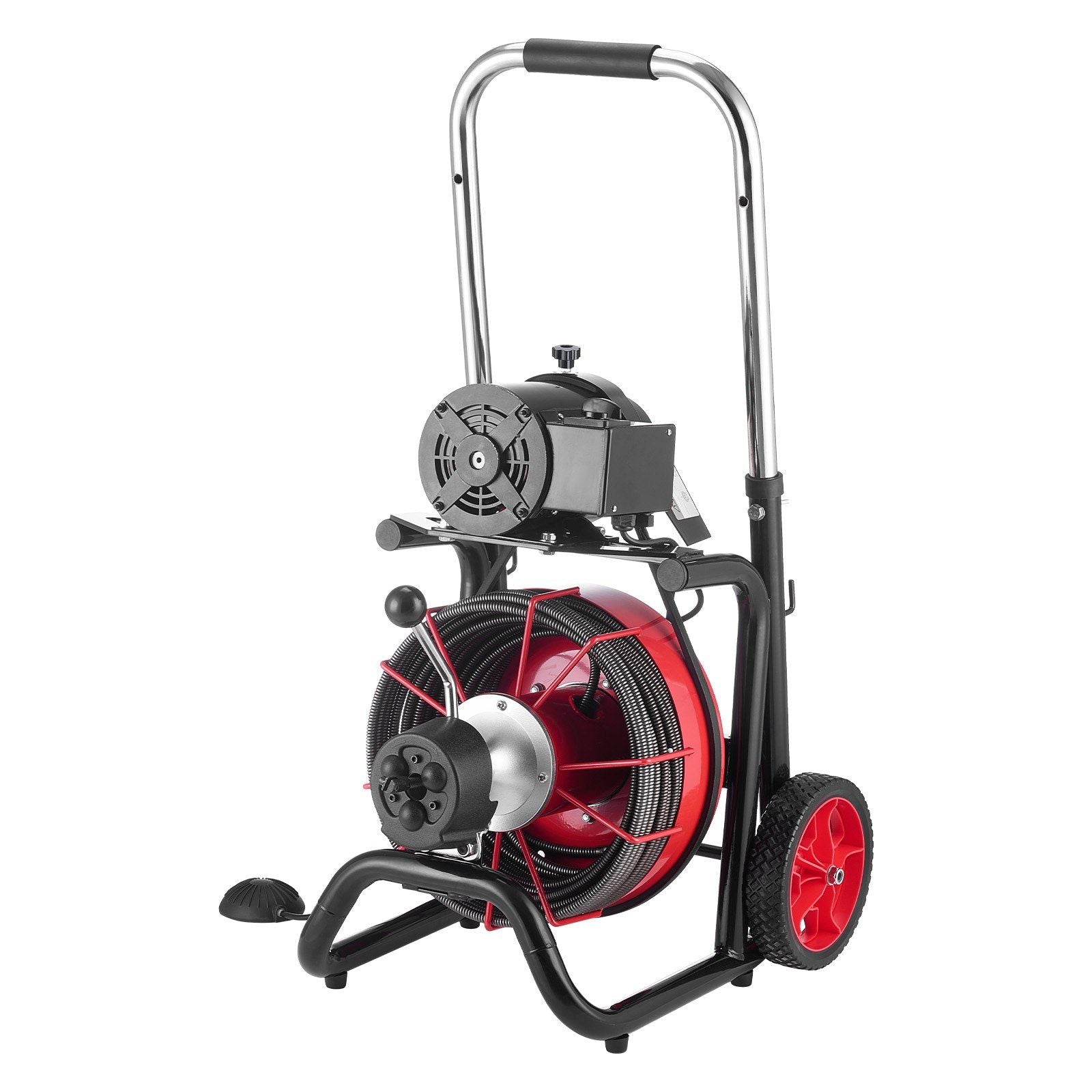 Drain Cleaner Machine 30m x 10.5mm, Auto Feed Sewer Snake Auger on Wheels - with 8 Cutters & Air-Activated V952-ZDJJKLSGDSTJ3PXN5002V3