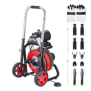 Drain Cleaner Machine 30m x 10.5mm, Auto Feed Sewer Snake Auger on Wheels - with 8 Cutters & Air-Activated V952-ZDJJKLSGDSTJ3PXN5002V3