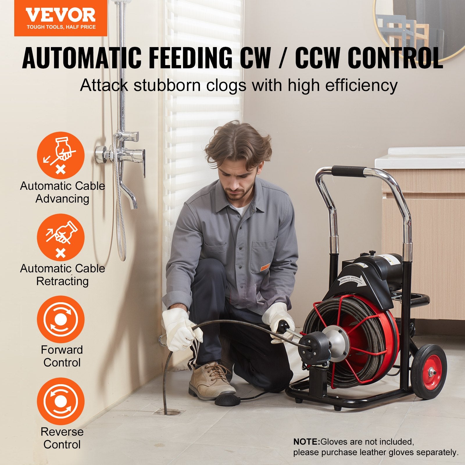 Drain Cleaner Machine Electric Drain Auger 100FT x 3/8 In Auto Feed V952-ZDJJKLSGDSTJ3PXN5V3