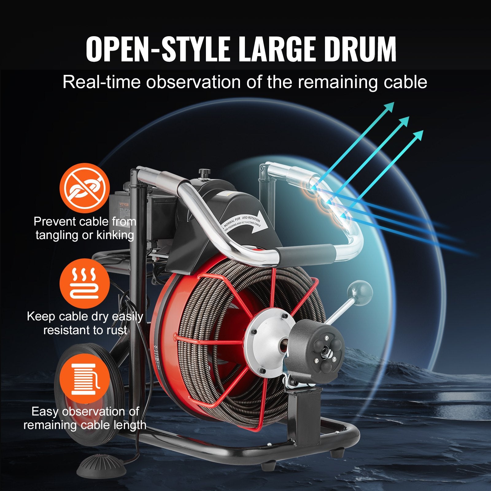 Drain Cleaner Machine Electric Drain Auger 100FT x 3/8 In Auto Feed V952-ZDJJKLSGDSTJ3PXN5V3
