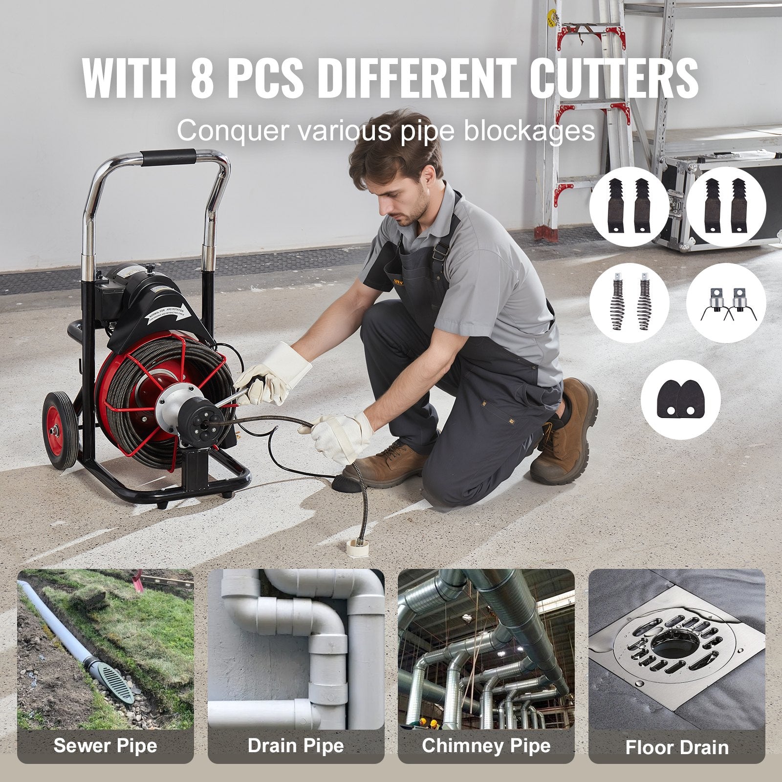 Drain Cleaner Machine Electric Drain Auger 100FT x 3/8 In Auto Feed V952-ZDJJKLSGDSTJ3PXN5V3
