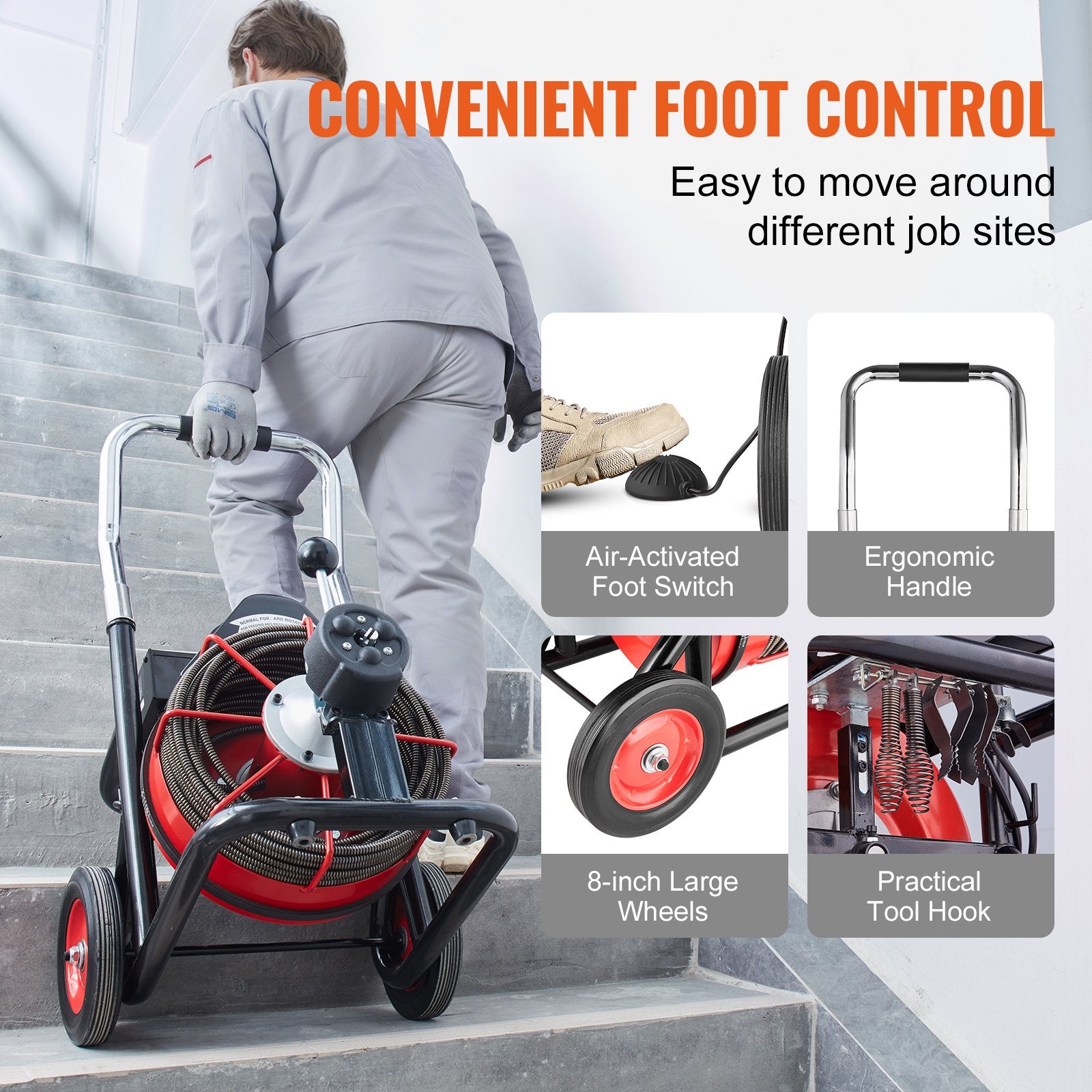 Drain Cleaner Machine Electric Drain Auger 100FT x 3/8 In Auto Feed V952-ZDJJKLSGDSTJ3PXN5V3