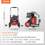 Drain Cleaner Machine Electric Drain Auger 100FT x 3/8 In Auto Feed V952-ZDJJKLSGDSTJ3PXN5V3