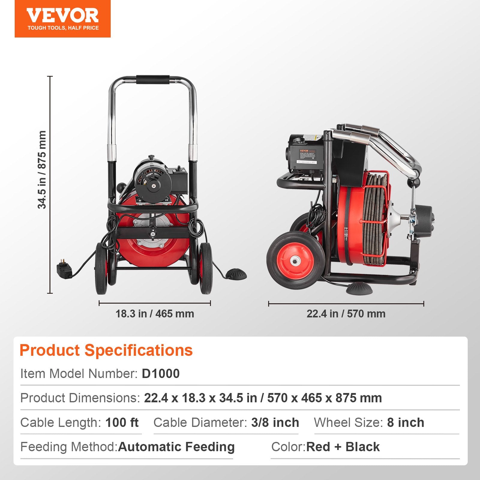 Drain Cleaner Machine Electric Drain Auger 100FT x 3/8 In Auto Feed V952-ZDJJKLSGDSTJ3PXN5V3