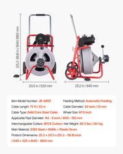 Drain Cleaner Machine 22m x 13mm, Auto Feed Sewer Snake Drain Auger on Wheels, Portable Drain Cleaning V952-ZDJJKLSGDSTJOA12M002V3